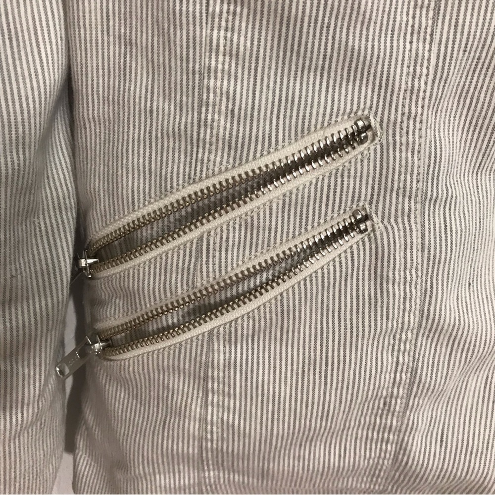 Chelsea28 Gray Pinstripe Peplum Moto jacket - Picture 3 of 11